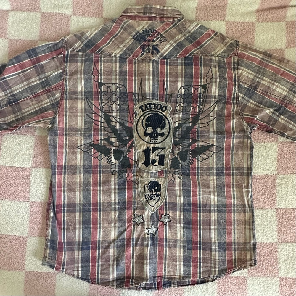 NWT embroidered ed hardy flannel